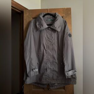 Lauren Ralph Lauren Hooded Utility Jacket Women L Gray Zip Adjustable Waist Coat